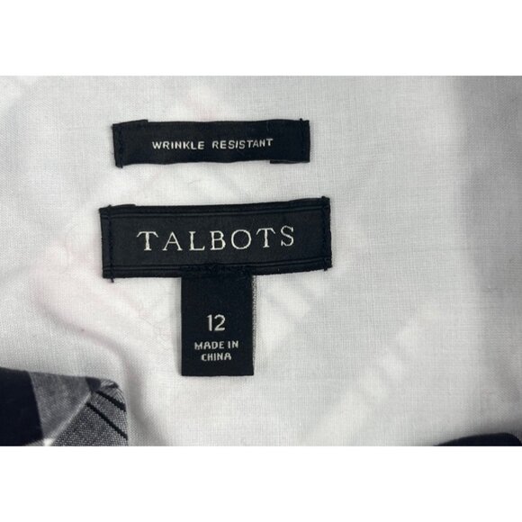 Talbots Women's Plaid Button-Down Shirt Size 12 Wrinkle Resistant Black White - Picture 4 of 5